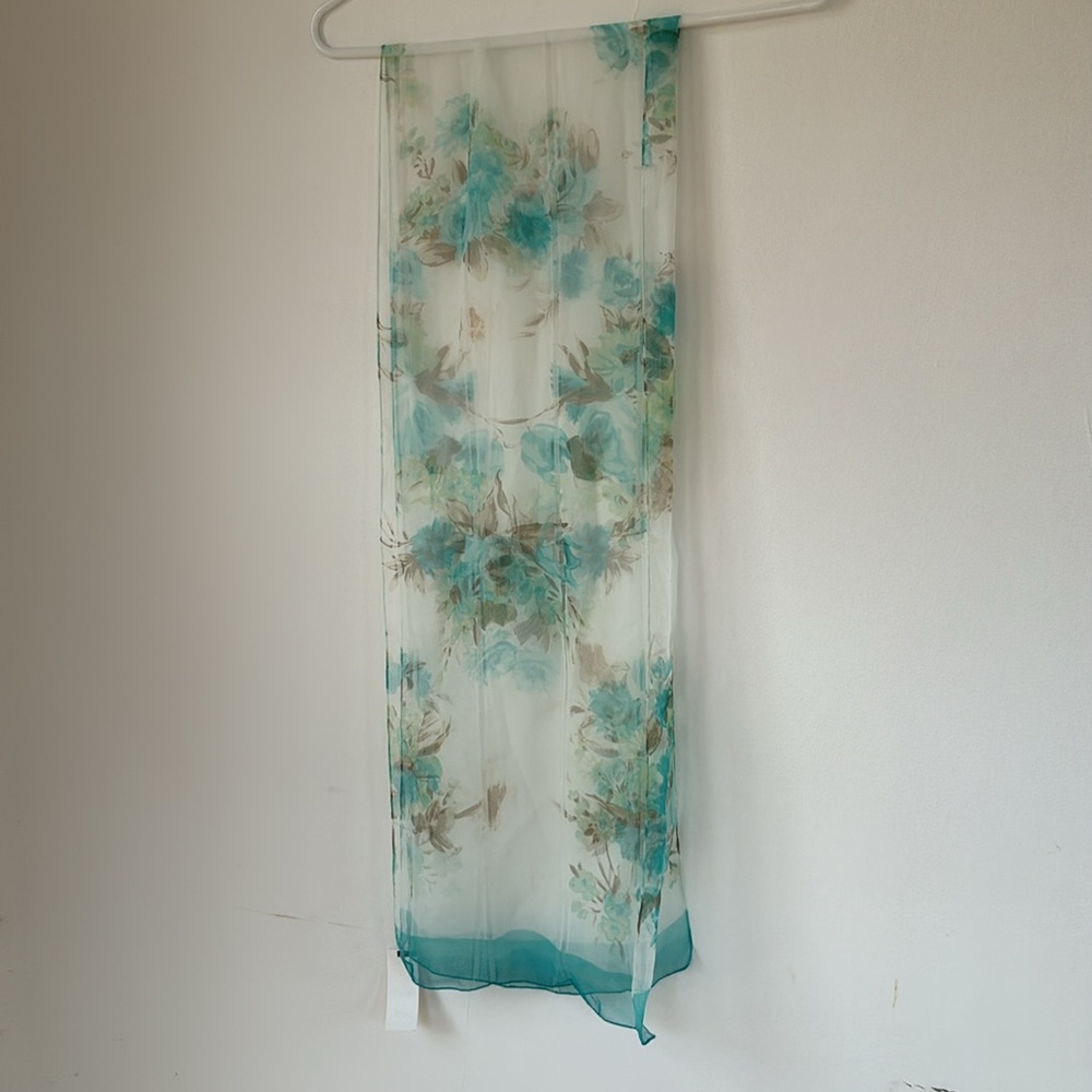New Floral Sheer Scarf in Blue and Cream